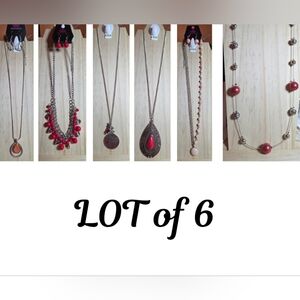Paparazzi LOT of 6 Red and Silver Necklace Set With Bonus Earrings